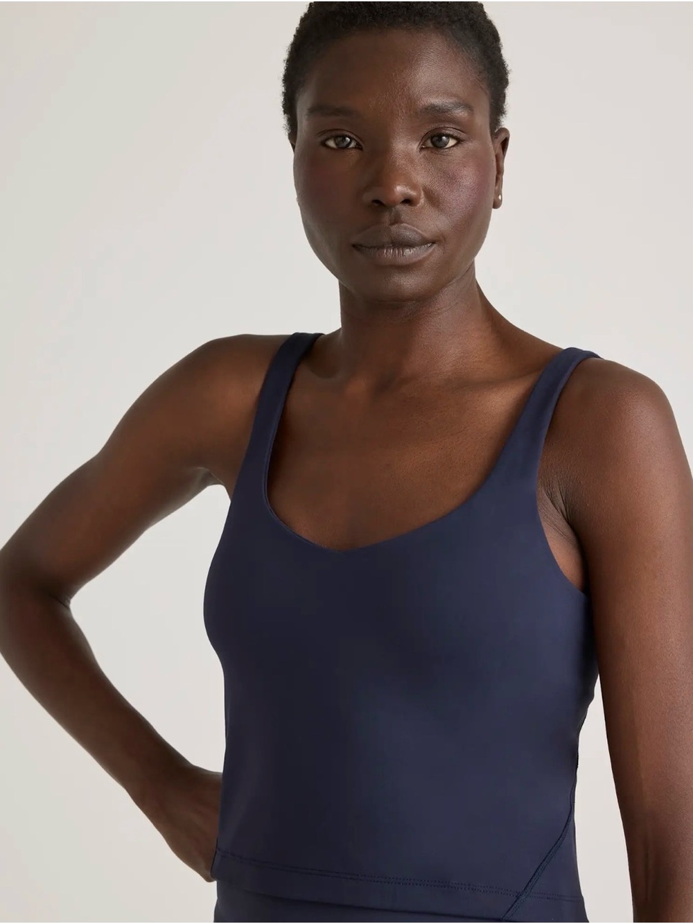 NWT Quince Ultra-Form V-Neck Cropped Tank Deep Navy S